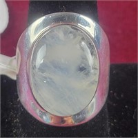 .925 Silver Ring with Rainbow Moonstone, sz 10,