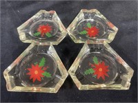 Set of four triangular matching glass ashtrays