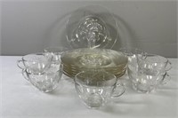 Jeannette Glass "Camellia" Plates; Etched  Cups
