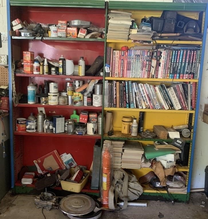 Metal Shelving Unit with Contents