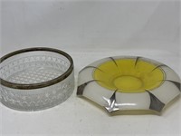 MCM decorative yellow, white and silver bowl and