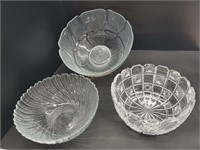 3 Large Decorative Glass Bowls