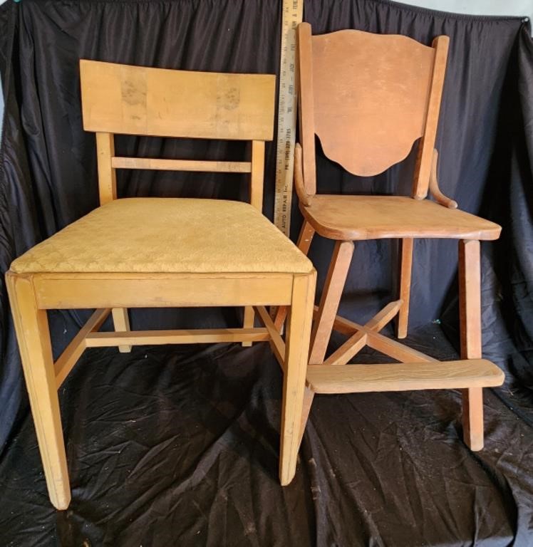Vintage High Chair, Blonde Chair, Small Bench