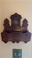 Antique wood letter mail holder, with four hooks