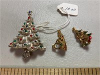 Christmas tree earrings and pin