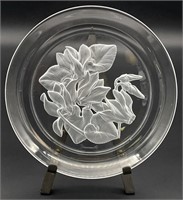 T. Yamamoto Signed Floral Crystal Plate w Stand