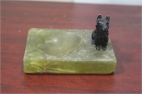An Art Deco Period Onyx and Metal Dog Coin Tray