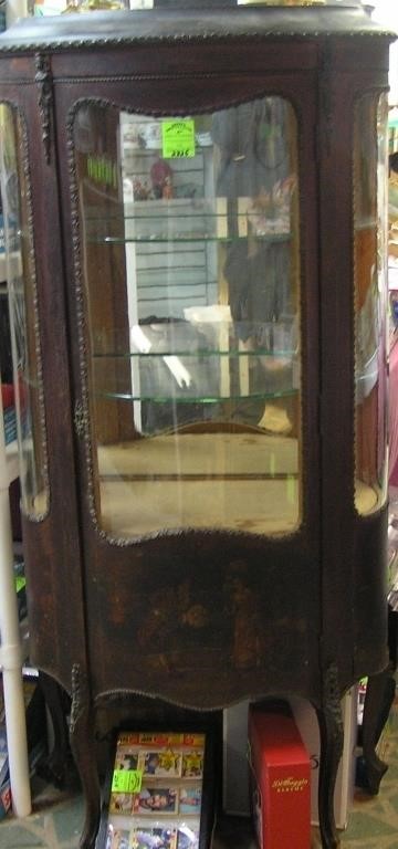 Antique French curved glass china cabinet