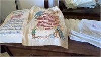 Handmade linen, table runner, napkins, religious