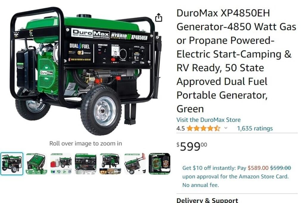 W6100 DuroMax XP4850EH Generator-4850 Watt