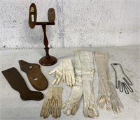 (8) Vintage Gloves, Shoe Stand, Sock Stretchers