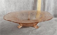 PINK DEPRESSION GLASS FOOTED BOWL 12"