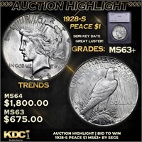 ***Auction Highlight*** 1928-s Peace Dollar 1 Grad