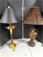 Tropical/leopard print lamps w’/shades and finial