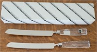 E - PAIR OF CAKE KNIVES W/ CRYSTAL HANDLES (L38)
