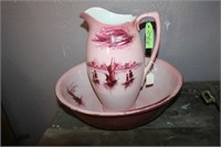 ANTIQUE WASH BASIN AND PITCHER