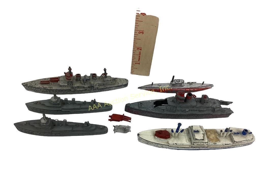 (6) metal Tootsietoy battle ships