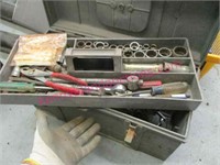 gray plastic tool box -sockets -wrenches -tools