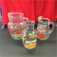 3 Painted Water Pitchers