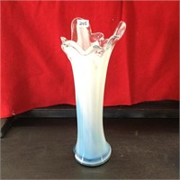 13" Light Blue Vase Fenton Glass