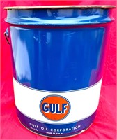 VINTAGE GULF OIL LARGE TIN ADVERTISING CAN 14" T