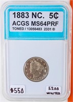 Coin 1883 No Cents Liberty Nickel ACGS MS64PRF