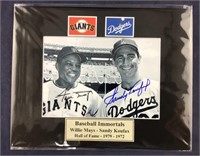 Willie Mays & Sandy Koufax Signed 8 X 10 Matted