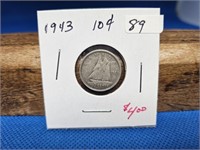1-1943 10 CENT SILVER COIN