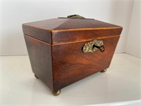 1800's Regency Mahogany Inlaid Tea Caddy w/ key