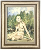 Signed Seated Nude Oil on Canvas Wagalius (?)