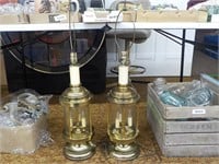 2 Brass and Glass Lamps 34" Tall