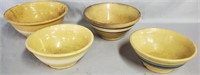 Lot of 4 Yellow Ware Mixing Bowls
