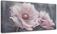 CANVAS WALL ART: FRAMED OIL PINK FLOWER PAINTING