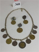 SILVER 925 NECKLACE AND EARRINGS WITH GOLD TONE