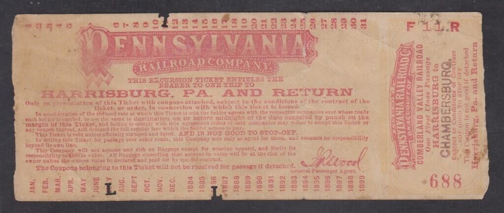 1886 Pennsylvania Railroad ticket, Harrisburg to C