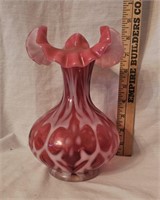 Fenton Cranberry Opal Spanish Lace Vase