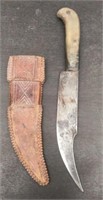 Antler (?) Handle Knife w/Leather Sheath