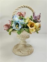 Large Porcelain Roses Centerpiece Basket Italy