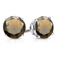 8MM Round Cut Smoky Quartz 3.8CTW Stud Earrings in