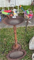 metal bird bath, plate and stand