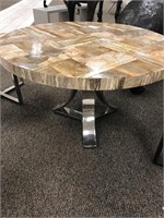 Iron Side Table with Petrified Wood Slab Top