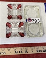 Vintage Ashtrays- 2 Etched Glass, 2 Rose Glass