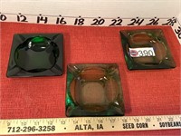 3 Anchor Hocking Glass Ashtrays, Forest Green