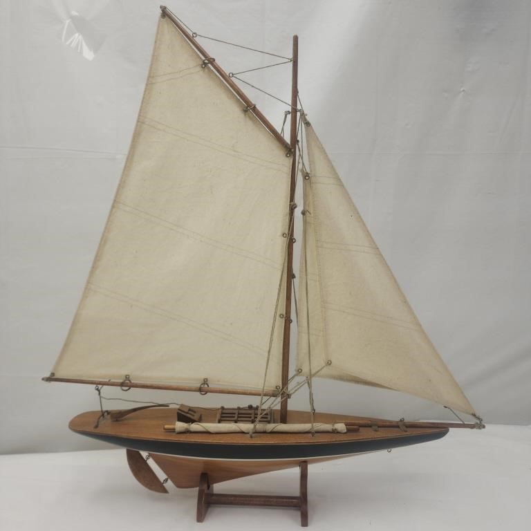 Wooden Sailboat Model w/ Canvas Sails, No Shipping