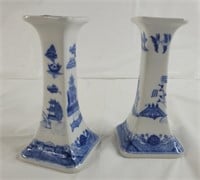 Set of Blue Willow candle holders