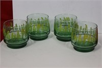 Set of 4 Green Glass Cups