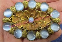 vintage "czech" sky blue stone floral brooch / pin
