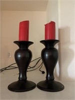 (2) Metal Candle Sticks with Red Candles