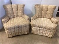 2 tan and beige chairs. 34” x 34” x 34” high