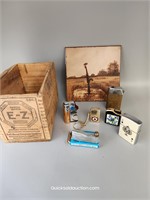 Anti Borax Co. Wood Box, 5 Lighters & Tank,Ceramic